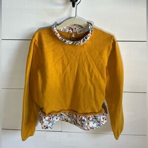 H&M Mustard Yellow Floral-Trim Crewneck Sweater